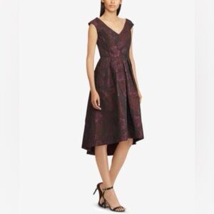 Ralph Lauren Plum Floral Jacquard V-Neck Fit-and-Flare Dress
